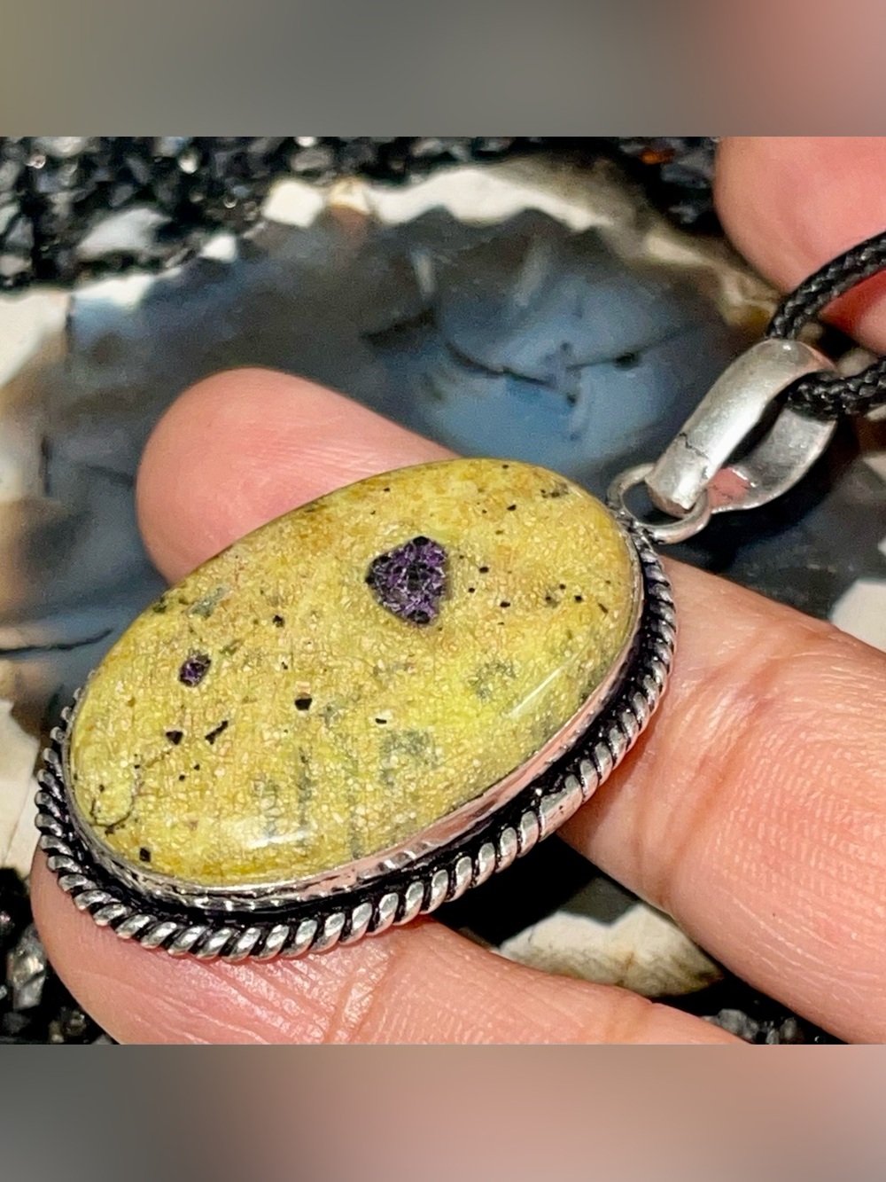 Ivy Green Atlantisite Crystal Pendant 2 1/4”